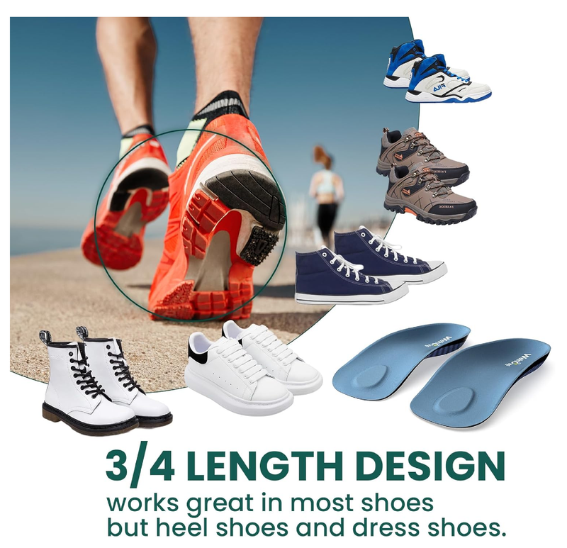 Welnove Plantar Fasciitis Insoles for Men Arch Supports Orthotics Inserts Relieve Flat Feet,