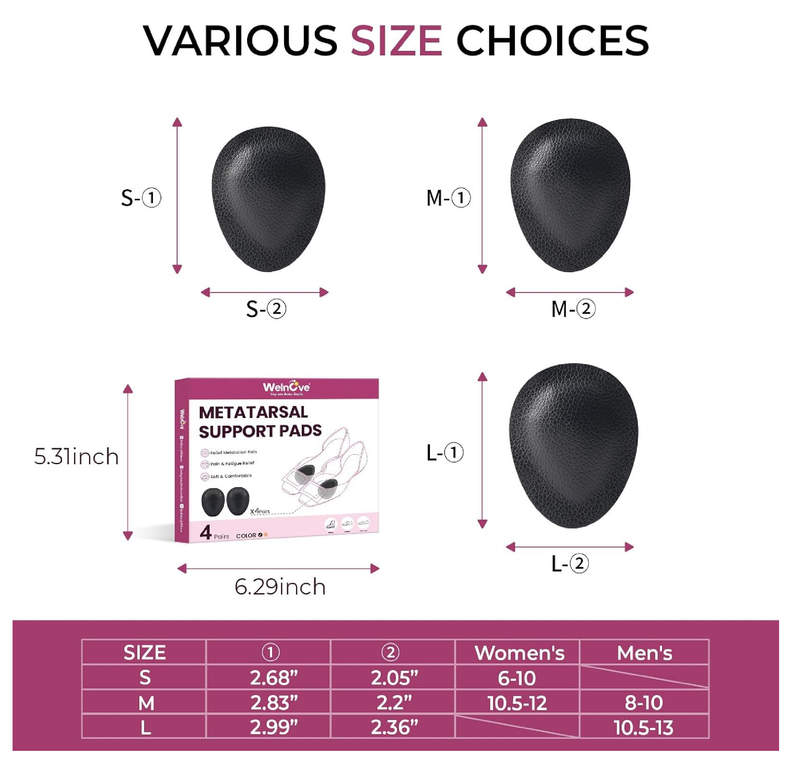 Welnove Metatarsal Pads for Women Men - Drip-Shape - Leather Ball-of-Foot Cushions for Forefoot Support