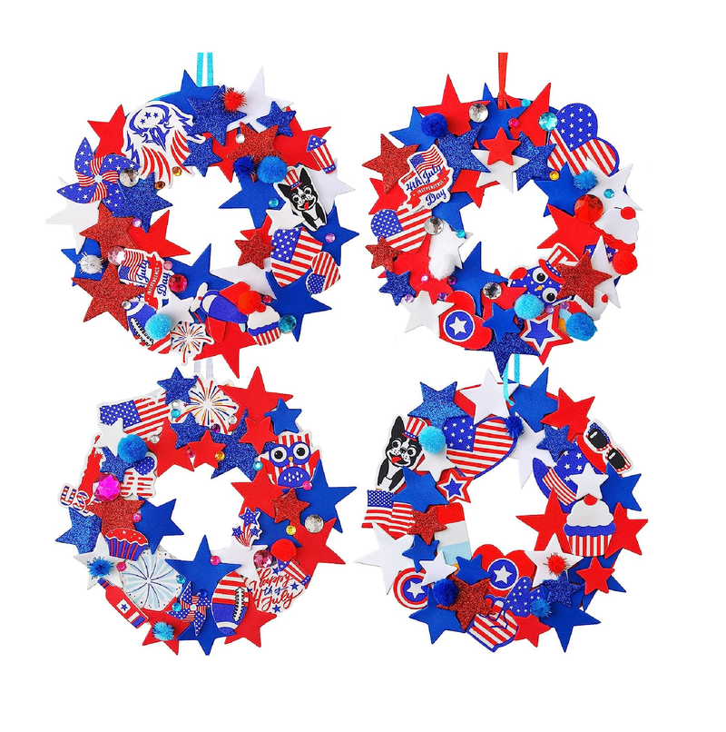 Winlyn 12 Sets 4th of July Craft Kits Patriotic Crafts DIY Patriotic Wreath Signs Ornaments Decorations