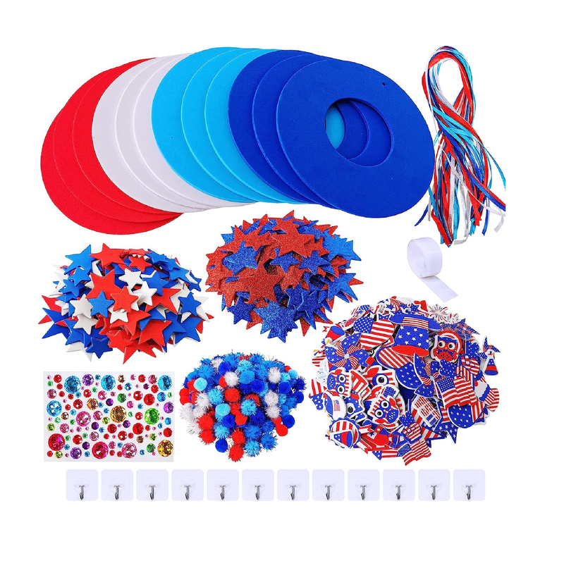 Winlyn 12 Sets 4th of July Craft Kits Patriotic Crafts DIY Patriotic Wreath Signs Ornaments Decorations