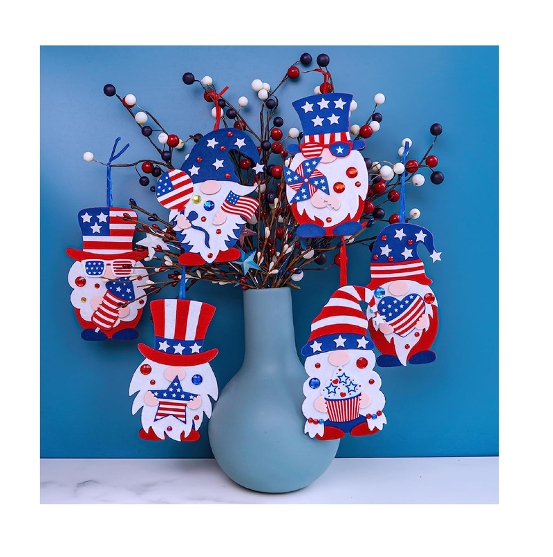 Winlyn 24 Sets Patriotic Craft Kits 4th of July Crafts Patriotic Gnome Ornaments Decorations Art Sets Felt Gnome Red White Blue USA Star Patriotic Stickers