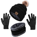 WomensWinterHatScarfTouchScreenGlovesSet3PcsWarmKnitFleece