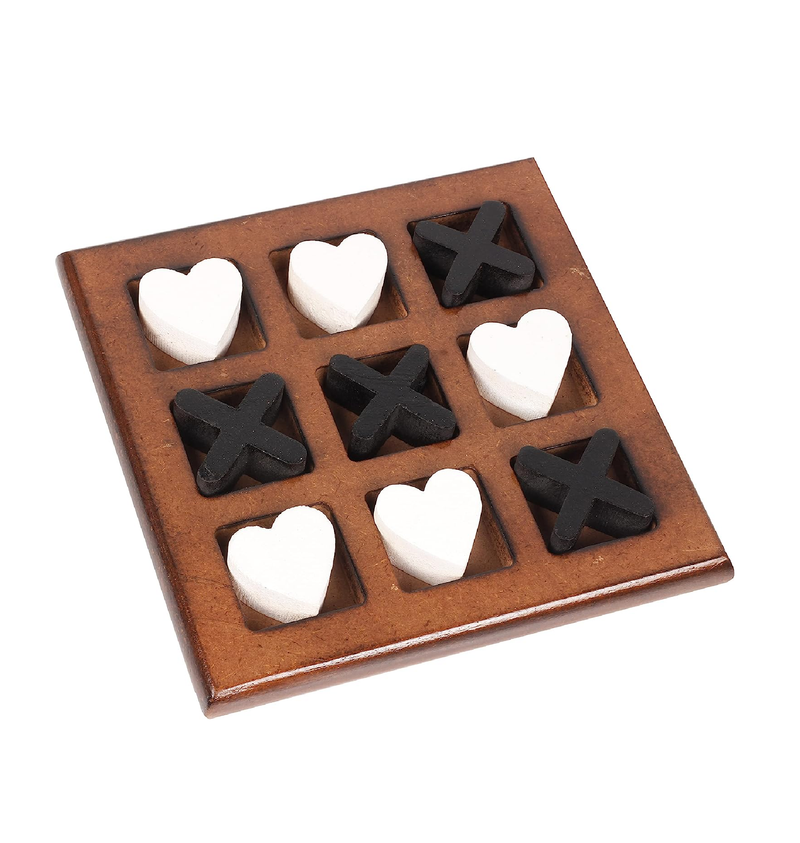 Wooden Black Heart & Cross Tic Tac Toe Game for Friends and Family Board Games 3D Travel of Living Room Decor and Coffee