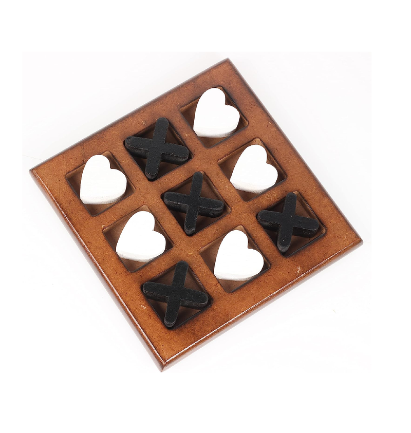 Wooden Black Heart & Cross Tic Tac Toe Game for Friends and Family Board Games 3D Travel of Living Room Decor and Coffee