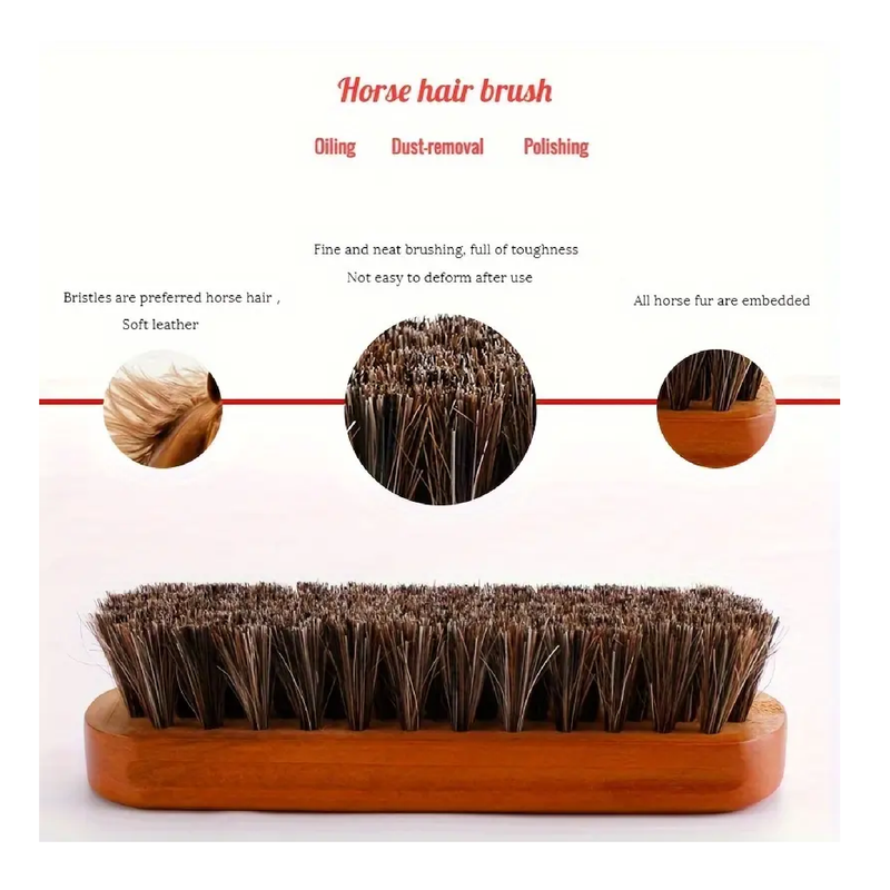 Wooden Horse Hair Shoes Boot Brush For Shoe Cleaning & Polishing