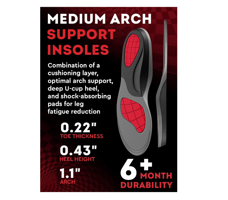 Plantar Fasciitis Relief - Shoe Insoles Men Women - Medium Arch Support - Anti-Fatigue Work Boot Insoles