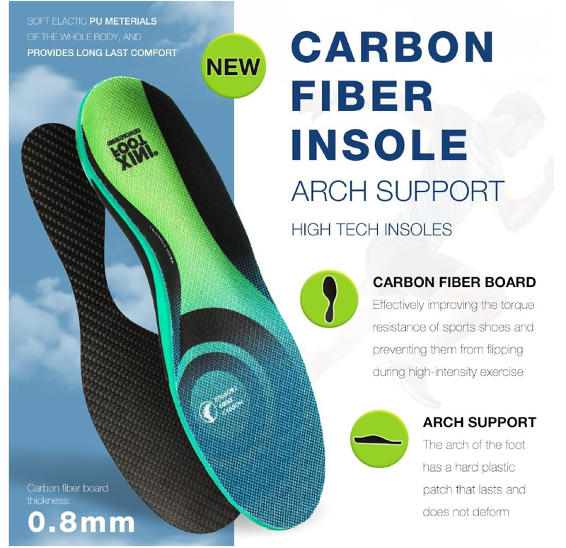 XINIFOOT Carbon Fiber Insole Performance Insoles Shock Absorbing Sport Shoe Insoles for Running, Basketball,