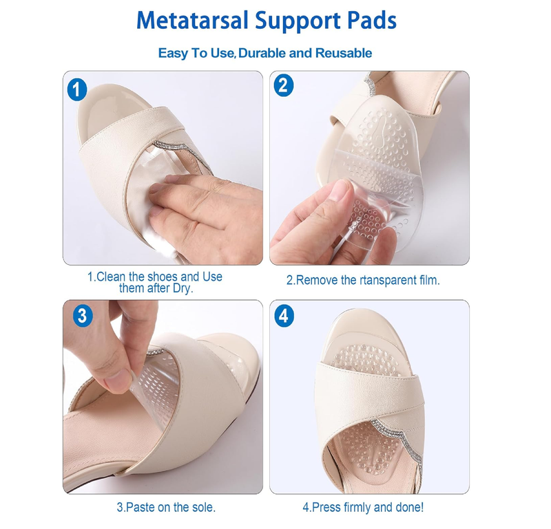 Metatarsal Pads for Women - Clear Gel Ball of Foot Cushions for High Heels | All-Day Pain Relief & Non-Slip Comfort