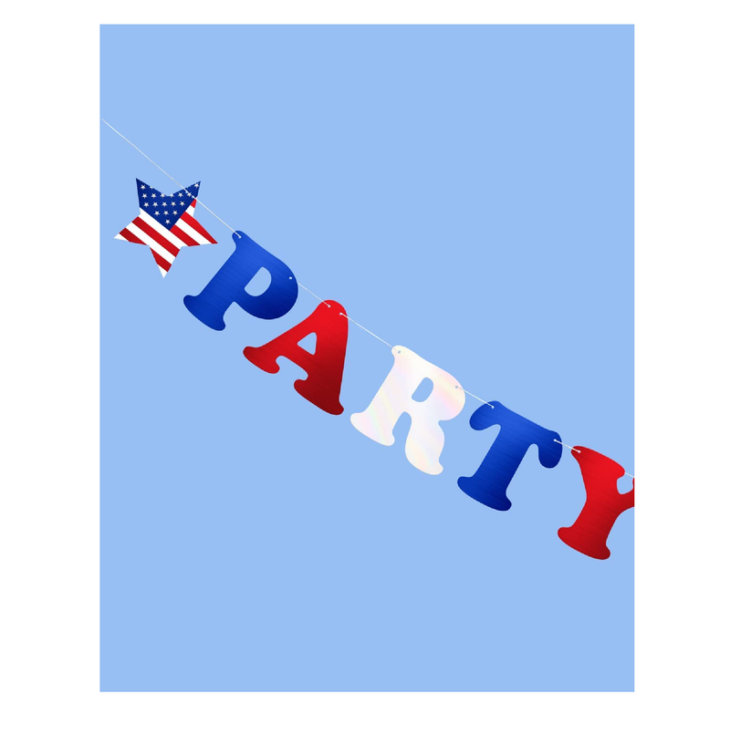 xo Fetti Party In The USA Fourth of July Foil Banner  Red White + Blue Foil 5 Ft. USA Party Favors American Flag Party Supplies 4th of July Decorations Stars and Stripes Decor