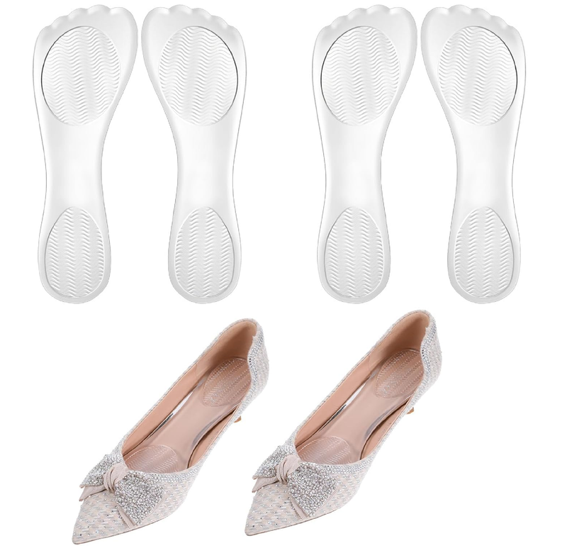 2 Pairs High Heels Inserts 3/4 Gel Cushion Insoles Clear Comfortable Shoe Support Non Skidding Self Adhesive