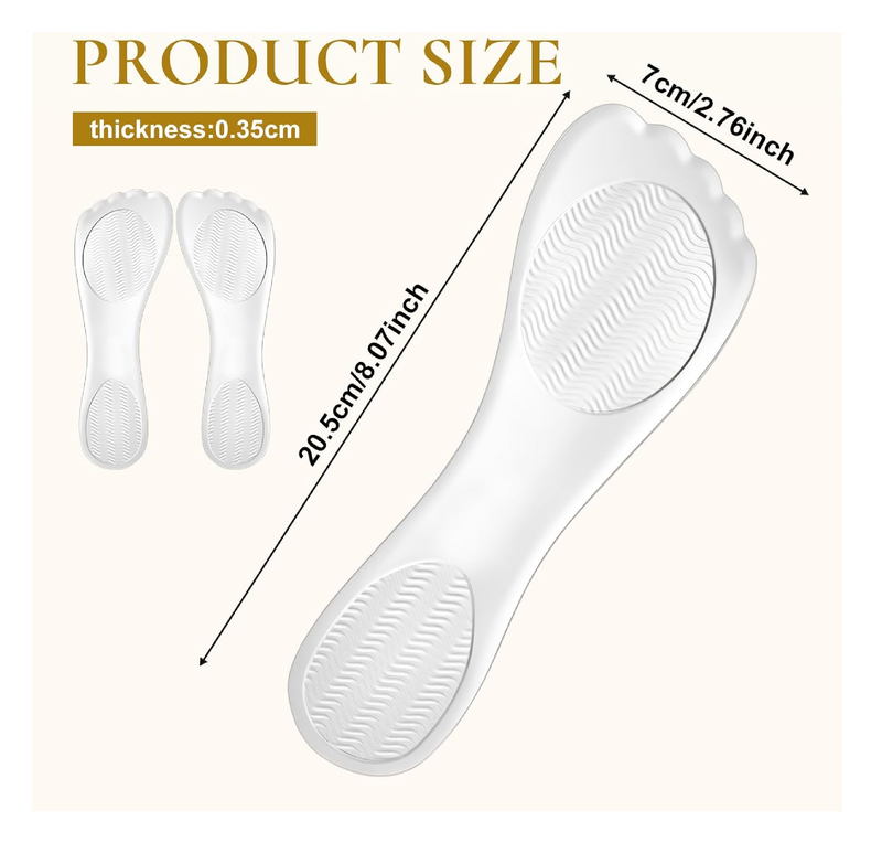 2 Pairs High Heels Inserts 3/4 Gel Cushion Insoles Clear Comfortable Shoe Support Non Skidding Self Adhesive