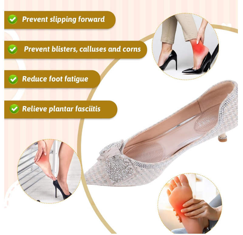 2 Pairs High Heels Inserts 3/4 Gel Cushion Insoles Clear Comfortable Shoe Support Non Skidding Self Adhesive