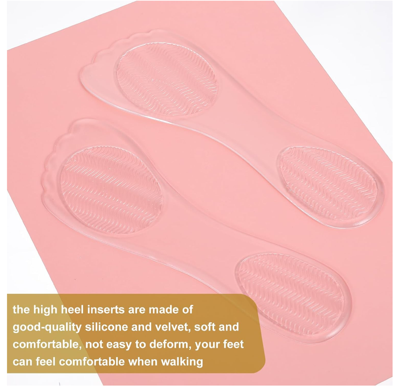 2 Pairs High Heels Inserts 3/4 Gel Cushion Insoles Clear Comfortable Shoe Support Non Skidding Self Adhesive