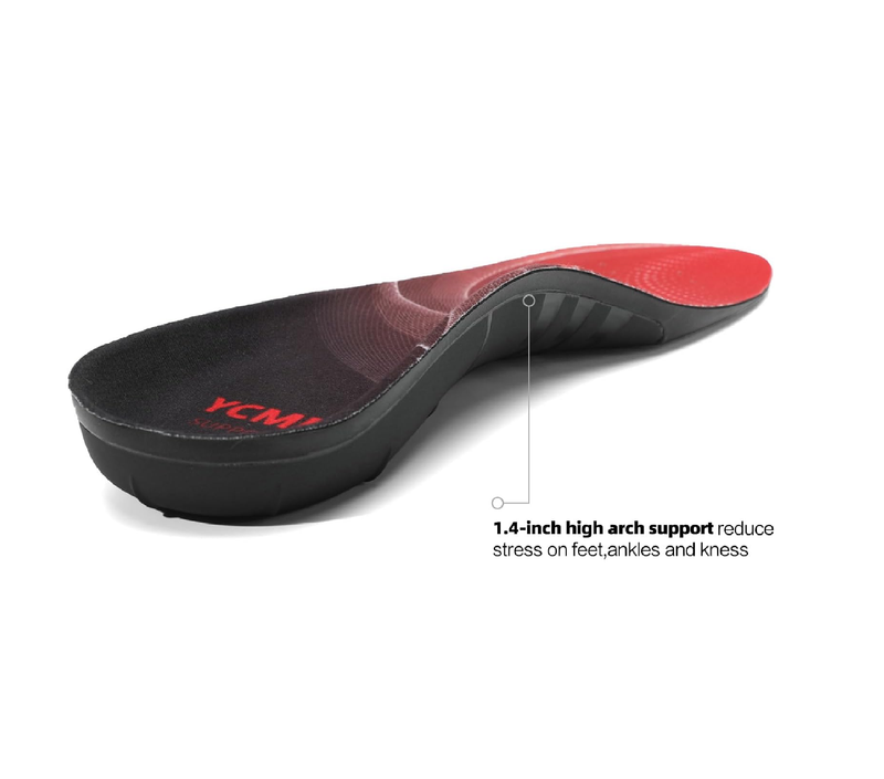 YCMM Heavy-Duty Orthotic Insoles for Plantar Fasciitis Relief 220+ lbs 1.4-Inch High Arch Support Flat Feet Work Boot Shoe
