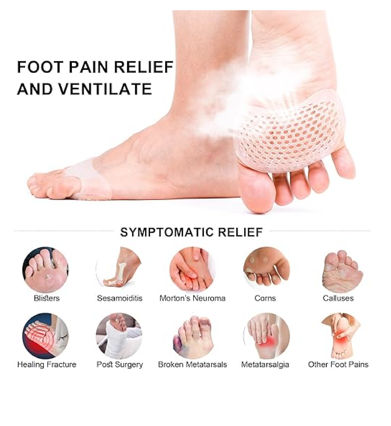 Metatarsal Pads Women Men 6 Pack, Reusable Gel Ball of Foot Cushion for Women High Heels, Foot Pads for Pain Relief for Shoes Pads,
