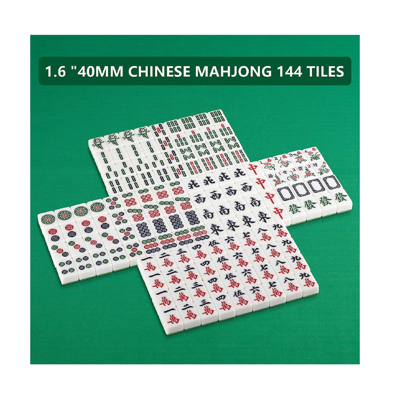 YINIUREN Chinese Mahjong Set Large 1.6-inch Mahjong Tiles 144 Mahjong Tiles  Set Lantian Jade Melamine Mahjong Set