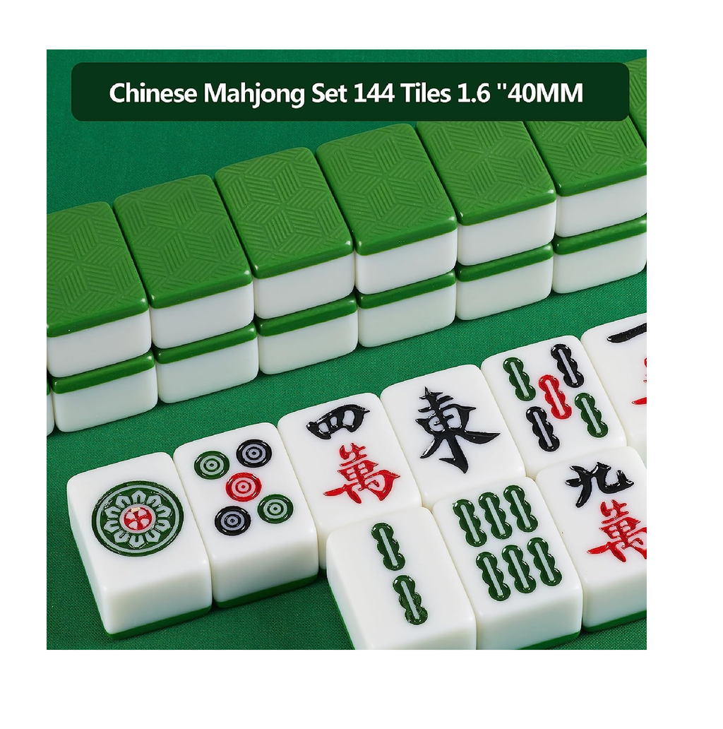 YINIUREN Chinese Mahjong Game Set 1.6-inch Mahjong Tile Set 144 Melamine Jade Mahjong Set