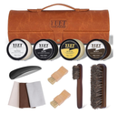 YUET 13PC Shoe Polish Care Kit Leather Boot Shine Set w/Travel Case, Brush, Cloth, Shoehorn, Brown Black Neutral Polish