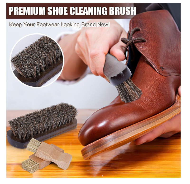 YUET 13PC Shoe Polish Care Kit Leather Boot Shine Set w/Travel Case, Brush, Cloth, Shoehorn, Brown Black Neutral Polish
