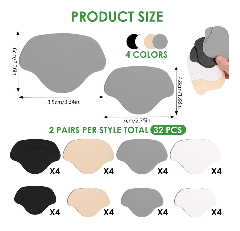 16 Pairs Shoe Heel Repair Patches, Quick Self-Adhesive Inside Sneaker Holes Patches,