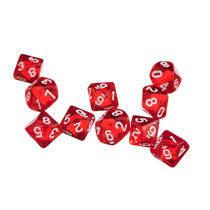 Yiotfandoll 10PCS Polyhedral Dice D10 Dice 16mm Acrylic Dice Game Dice for RPG MTG DND Dice Table Games Transparent Red