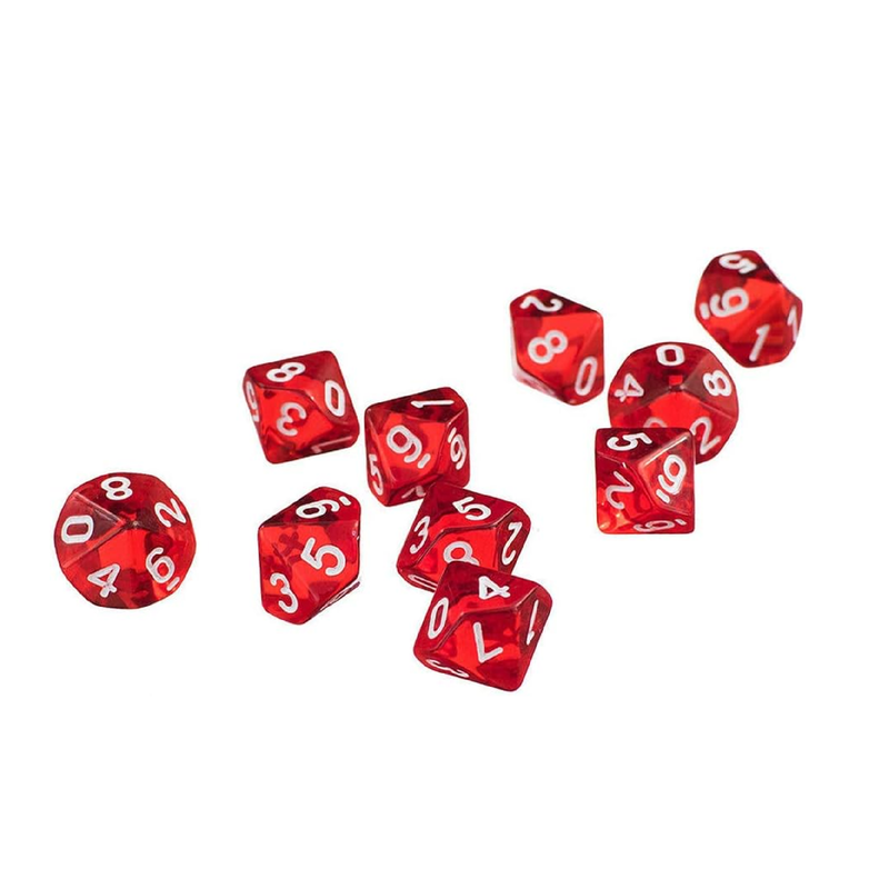 Yiotfandoll 10PCS Polyhedral Dice D10 Dice 16mm Acrylic Dice Game Dice for RPG MTG DND Dice Table Games Transparent Red