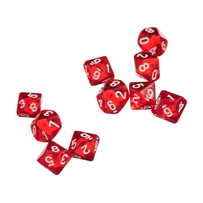 Yiotfandoll 10PCS Polyhedral Dice D10 Dice 16mm Acrylic Dice Game Dice for RPG MTG DND Dice Table Games Transparent Red