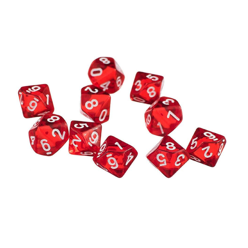 Yiotfandoll 10PCS Polyhedral Dice D10 Dice 16mm Acrylic Dice Game Dice for RPG MTG DND Dice Table Games Transparent Red