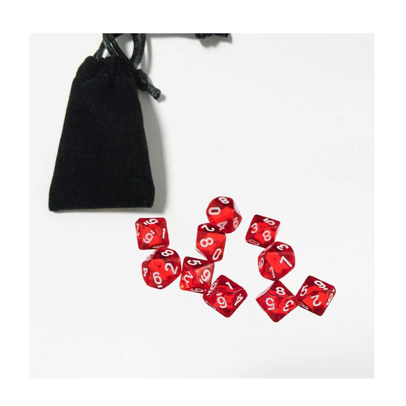 Yiotfandoll 10PCS Polyhedral Dice D10 Dice 16mm Acrylic Dice Game Dice for RPG MTG DND Dice Table Games Transparent Red