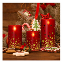 Yongmao Red Christmas Glass Flickering Flameless Candles, Gold Star Candle Battery Operated with Remote Set of 3 Real Wax Pillar Candles for Christmas Home Party Decoration(D 3” X H 4” 5” 6”)