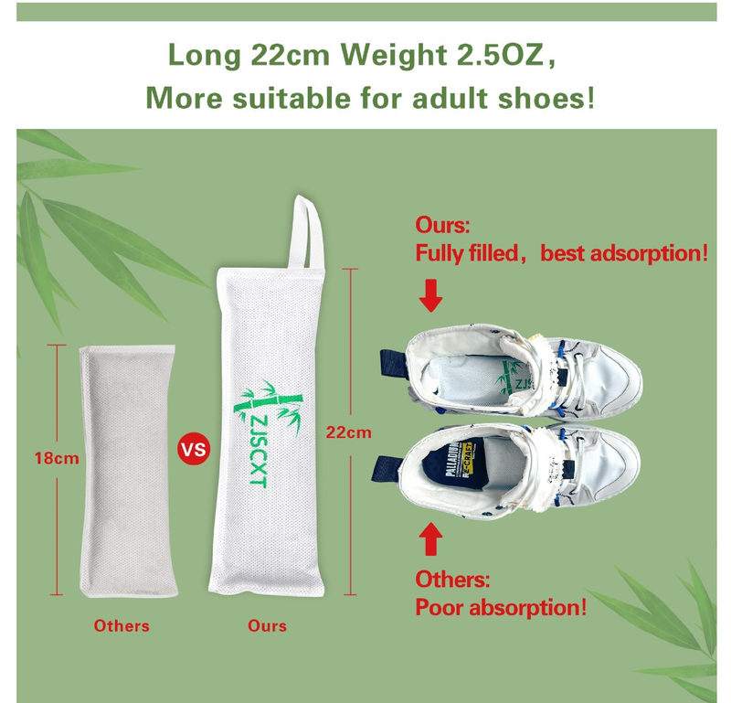 Shoe Odor Deodorizer Inserts - Longer Charcoal Eliminator Smell Inserts for Work Boot, Sneakers,