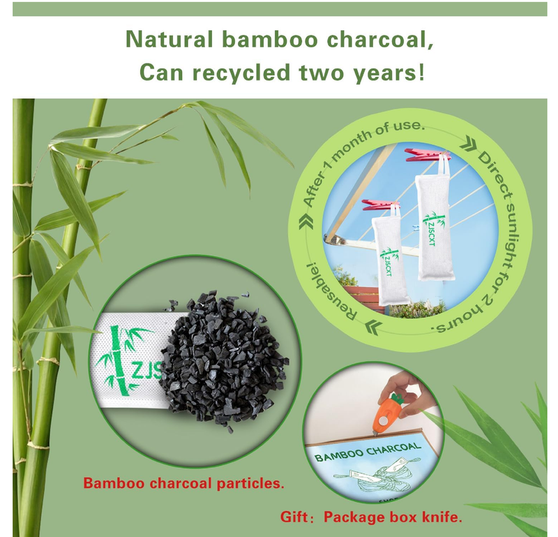 Shoe Odor Deodorizer Inserts - Longer Charcoal Eliminator Smell Inserts for Work Boot, Sneakers,