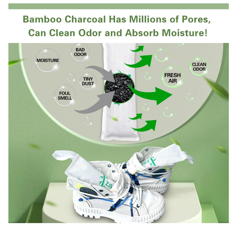 Shoe Odor Deodorizer Inserts - Longer Charcoal Eliminator Smell Inserts for Work Boot, Sneakers,