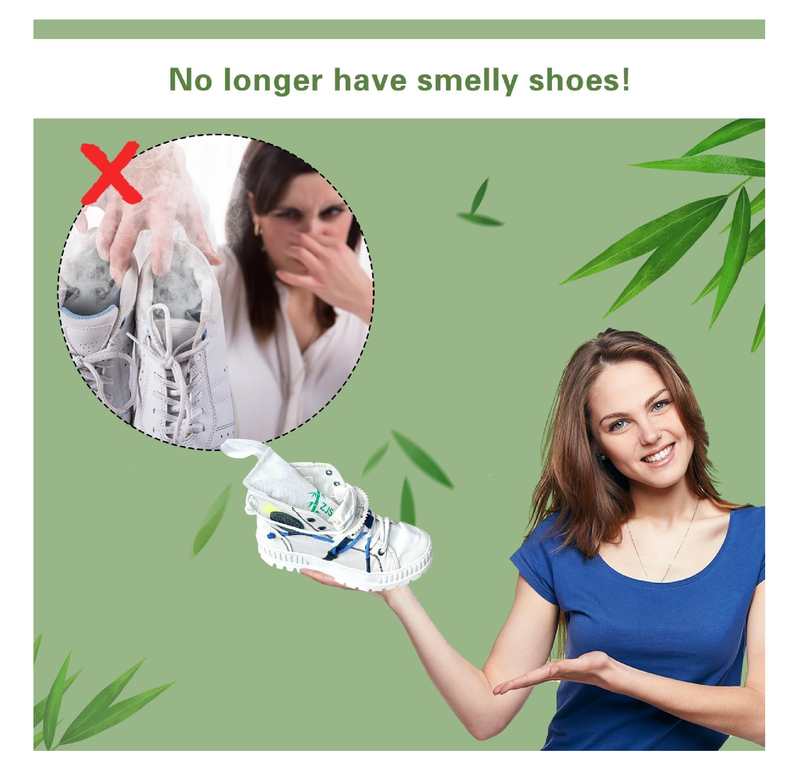 Shoe Odor Deodorizer Inserts - Longer Charcoal Eliminator Smell Inserts for Work Boot, Sneakers,