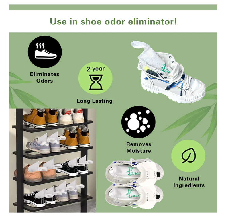 Shoe Odor Deodorizer Inserts - Longer Charcoal Eliminator Smell Inserts for Work Boot, Sneakers,