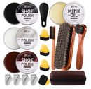 17Pcs Leather Shoe Polish Set Travel Boots Shine Care Kit Horsehair Brushes for Men Him Husband Dad (Style A)