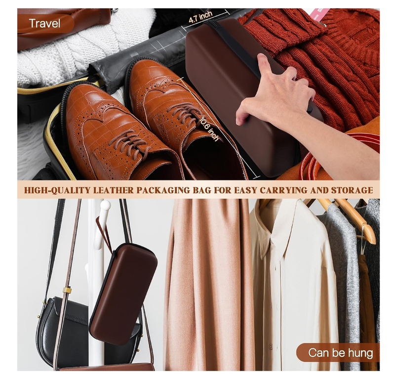 17Pcs Leather Shoe Polish Set Travel Boots Shine Care Kit Horsehair Brushes for Men Him Husband Dad (Style A)