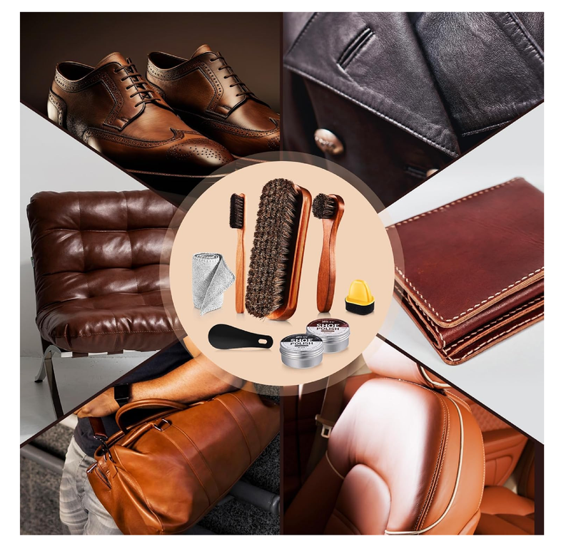 17Pcs Leather Shoe Polish Set Travel Boots Shine Care Kit Horsehair Brushes for Men Him Husband Dad (Style A)