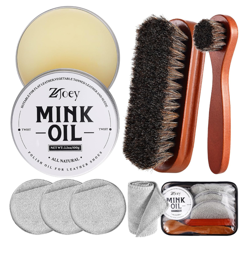 8 Pcs Mink Oil for Leather Shoes Boots 3.5 oz Leather Conditioner and Cleaner with Travel Bag Soften for Boots and Shoes Care