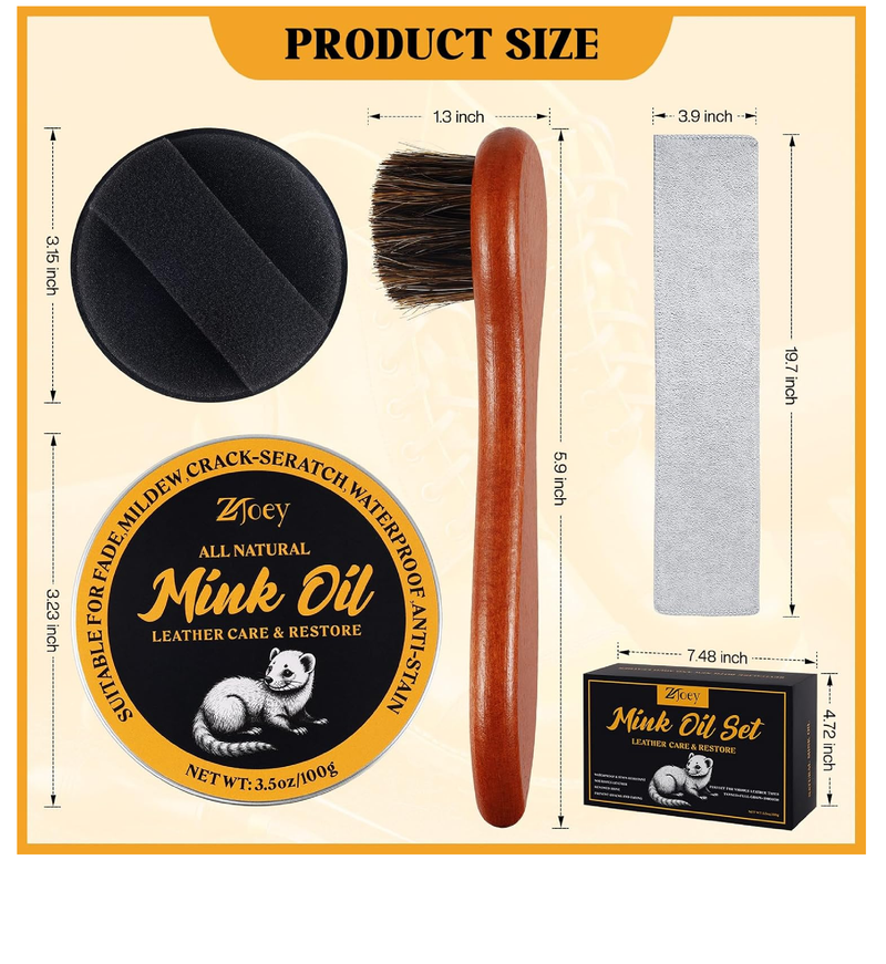 8 Pcs Mink Oil for Leather Shoes Boots 3.5 oz Leather Conditioner and Cleaner with Travel Bag Soften for Boots and Shoes Care
