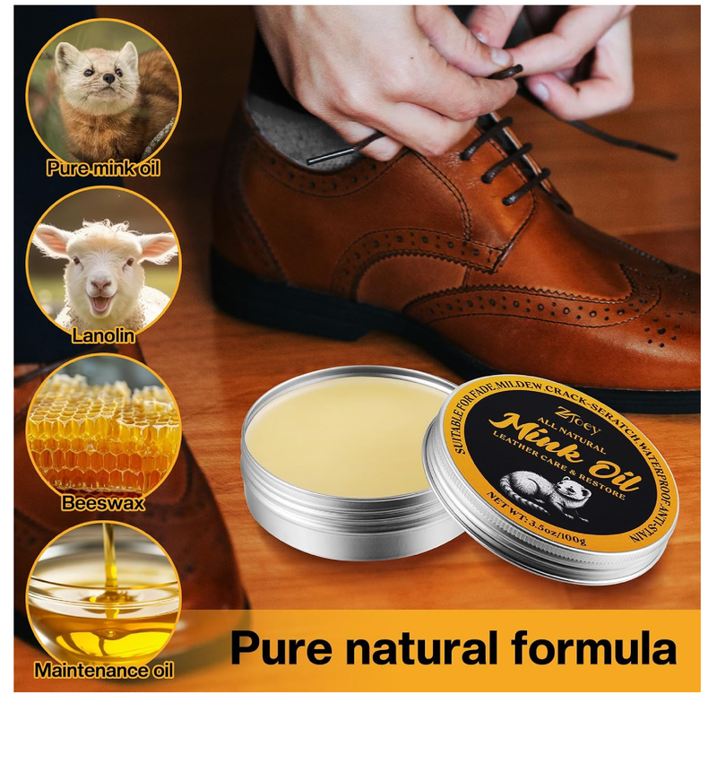 8 Pcs Mink Oil for Leather Shoes Boots 3.5 oz Leather Conditioner and Cleaner with Travel Bag Soften for Boots and Shoes Care