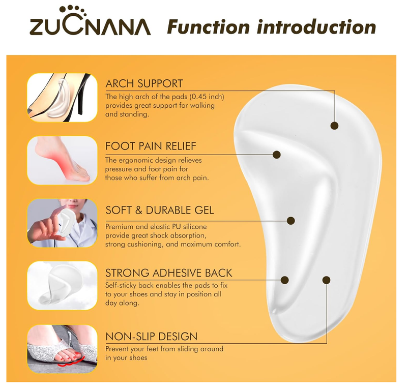 Arch Support Inserts for Women Flat Feet (12 Pieces), Soft Gel Arch Support Insoles for Plantar Fasciitis,