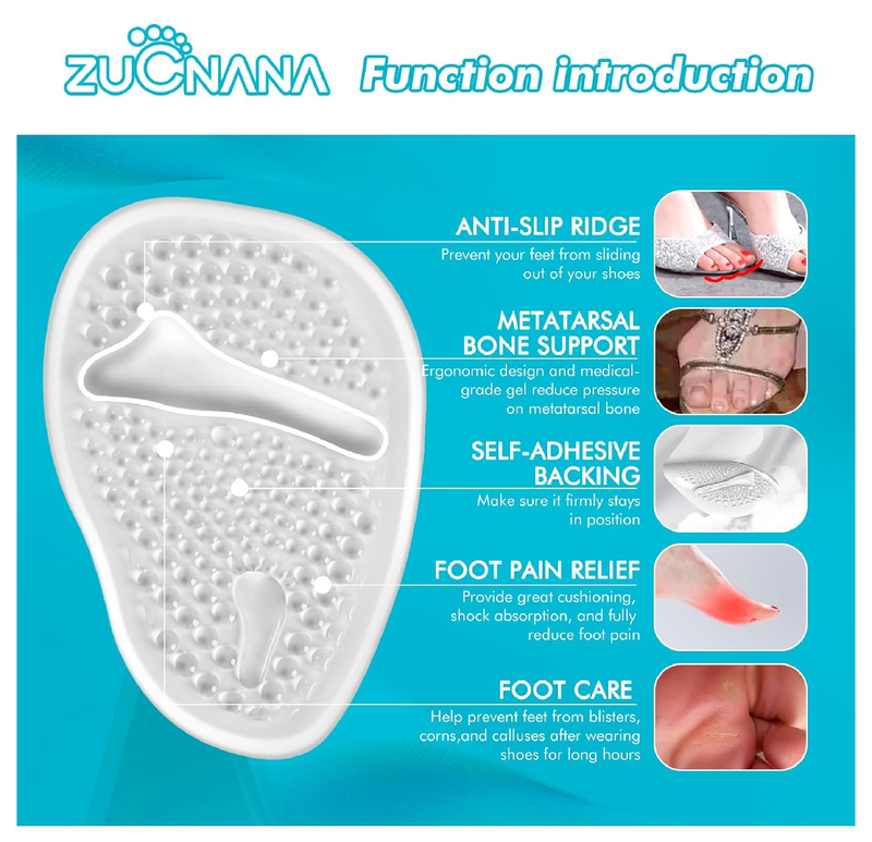 Ball of Foot Cushions (2 Pairs Gel Shoe Inserts), Heel Inserts for Women, Non Slip Heel Pads,