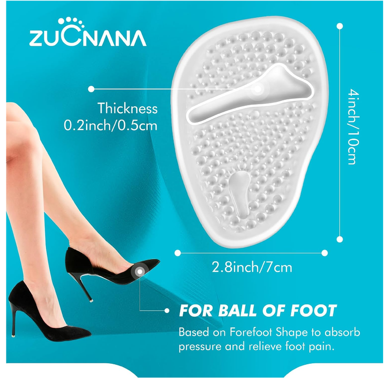 Ball of Foot Cushions (2 Pairs Gel Shoe Inserts), Heel Inserts for Women, Non Slip Heel Pads,