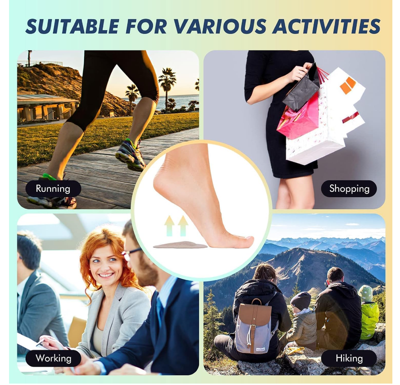 Arch Support Inserts for Women Flat Feet (12 Pieces), Soft Gel Arch Support Insoles for Plantar Fasciitis,