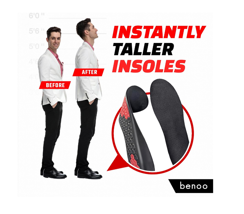 Height Increase Insoles for Men (+1 inch) Shoe Lifts, Instant Height Boosters Insoles, Trim to Fit, Comfortable Shoe Leveler