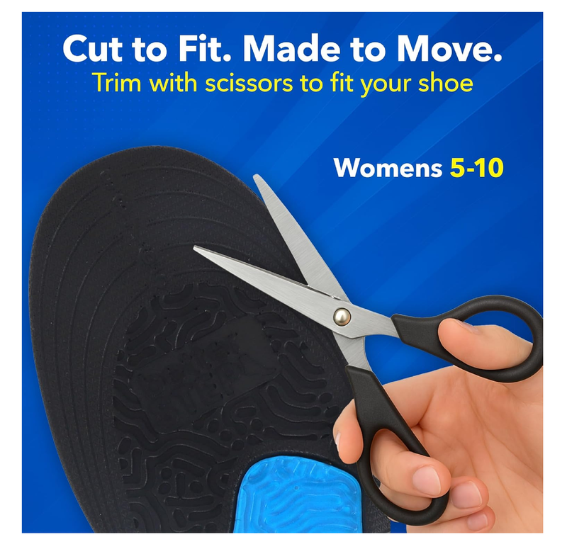 Gel Insoles for Women, Trim-to-Fit, Shock-Absorbing Gel Pad for All-Day Comfort & Pain Relief (Womens 5-10)