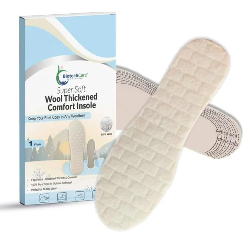 Biotechcare 100% Pure Wool Insoles for Women – Warm Shoe Inserts for Winter, Cut to Size,