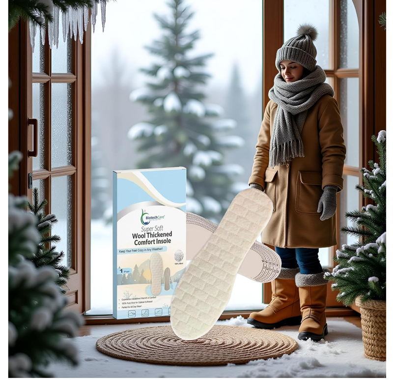 Biotechcare 100% Pure Wool Insoles for Women – Warm Shoe Inserts for Winter, Cut to Size,