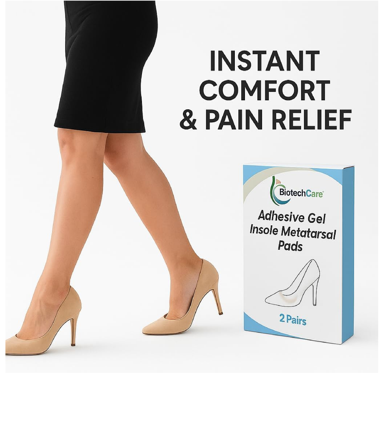 BiotechCare Metatarsal Pads for Women – Soft Gel Ball of Foot Cushions for High Heels
